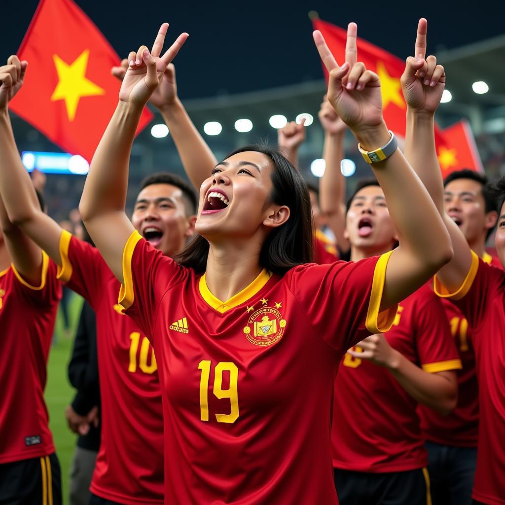 Vietnamese Football Fans Celebrating a Victory