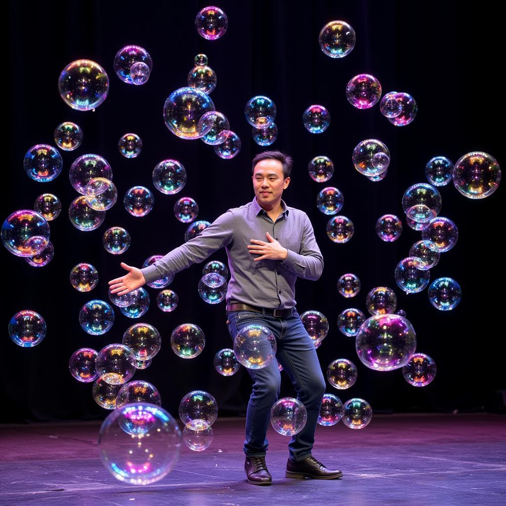 A captivating moment from a Fan Yang bubble show