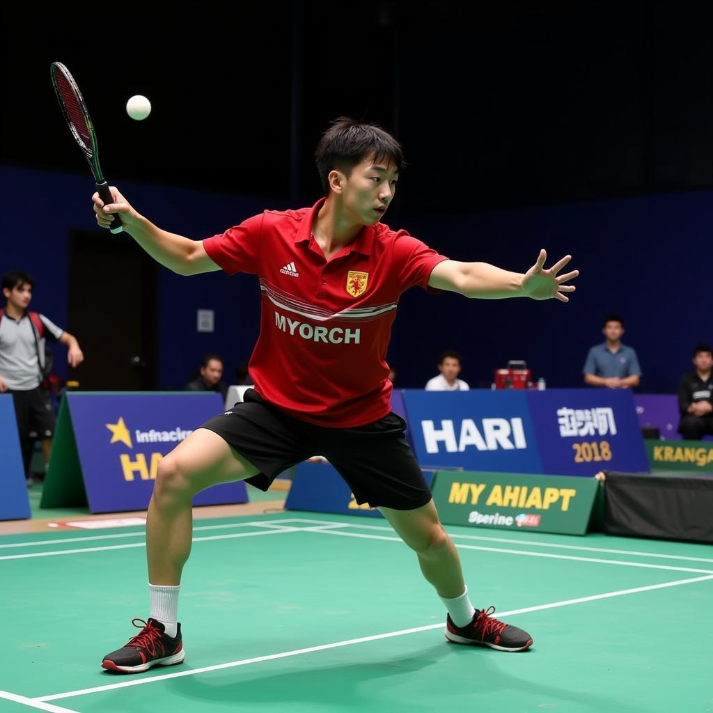 Fan Zhendong unleashing a powerful forehand during a match