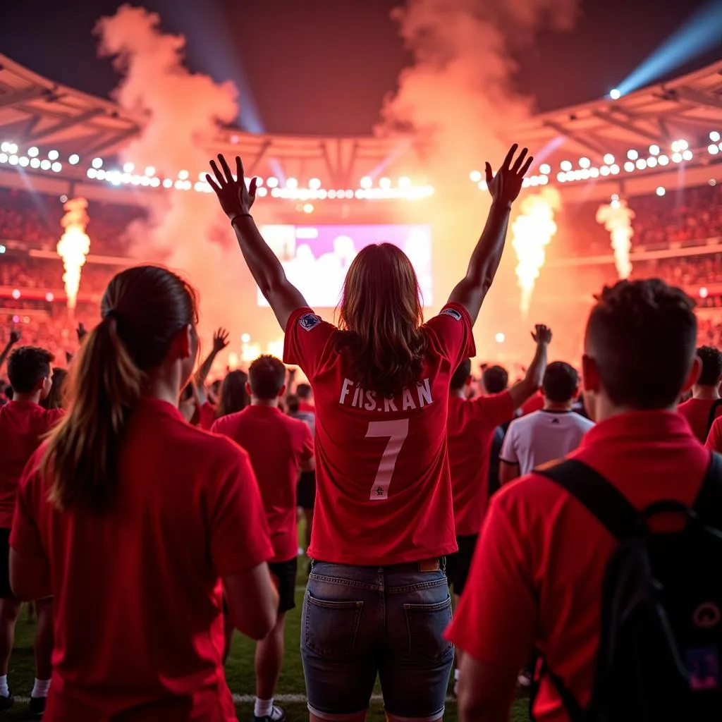 The vibrant atmosphere at a football stadium filled with Fan Ran Angel fans.