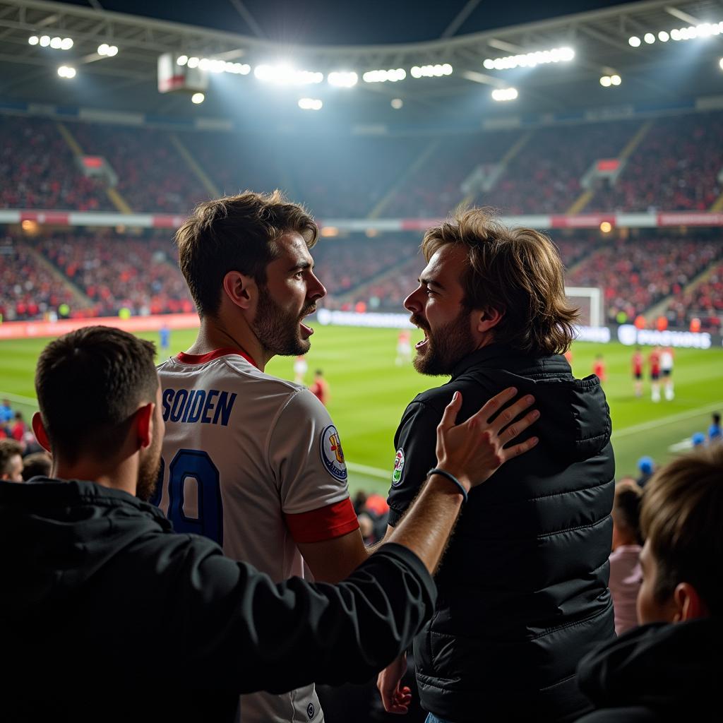 Fans arguing in a stadium