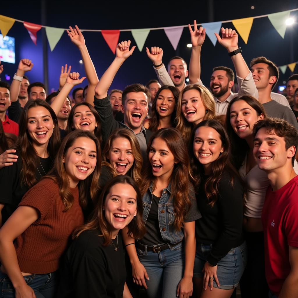 Fans celebrating a victory together