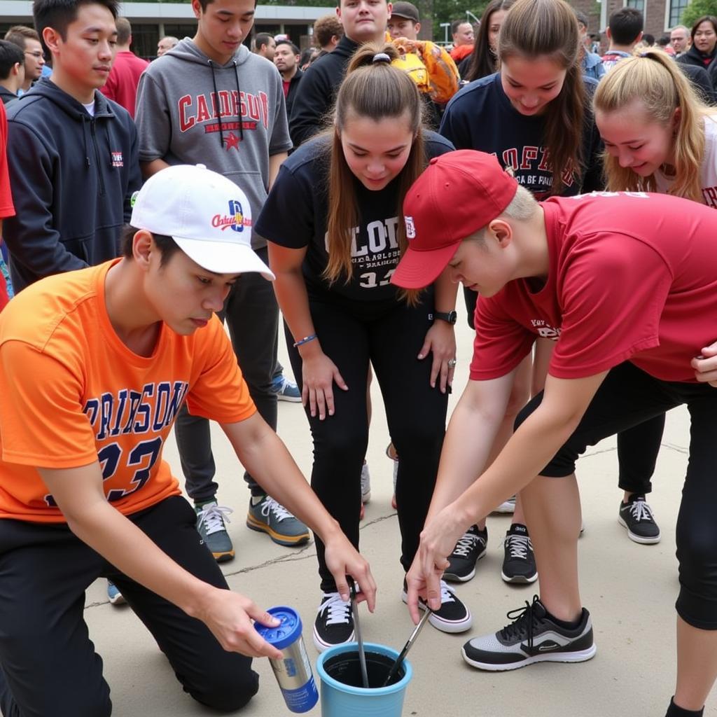 A group of fans volunteering at a charity event organized by their team