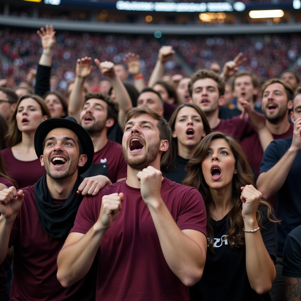 Fans performing chants and rituals before a game