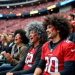 Fans Dressed in Funny Costumes at a Football Stadium