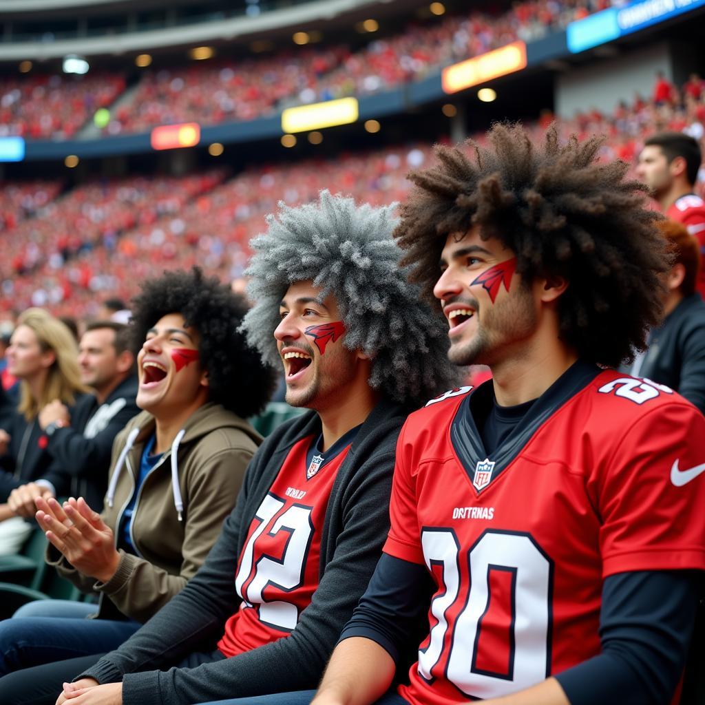 Fans Dressed in Funny Costumes at a Football Stadium