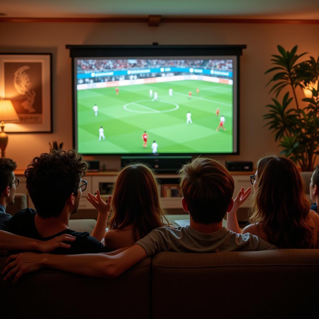 Group of friends watching a football match online