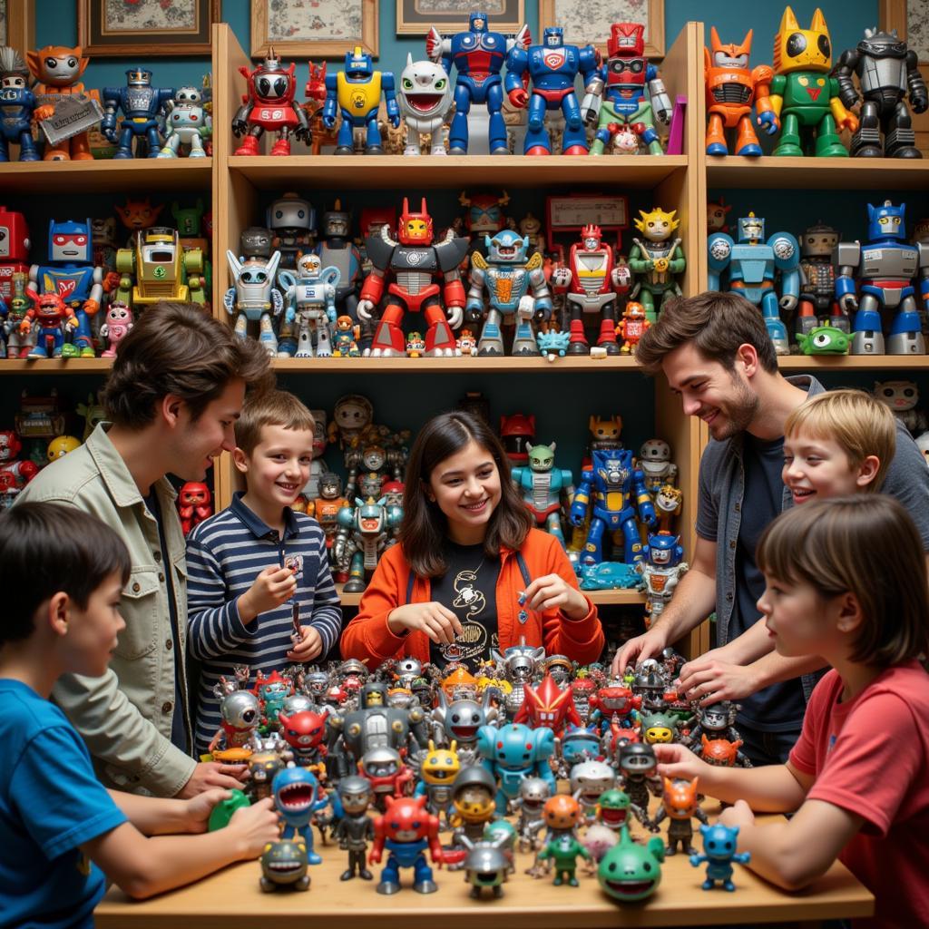 Fans Exploring a Collection of Monsterbots Figures