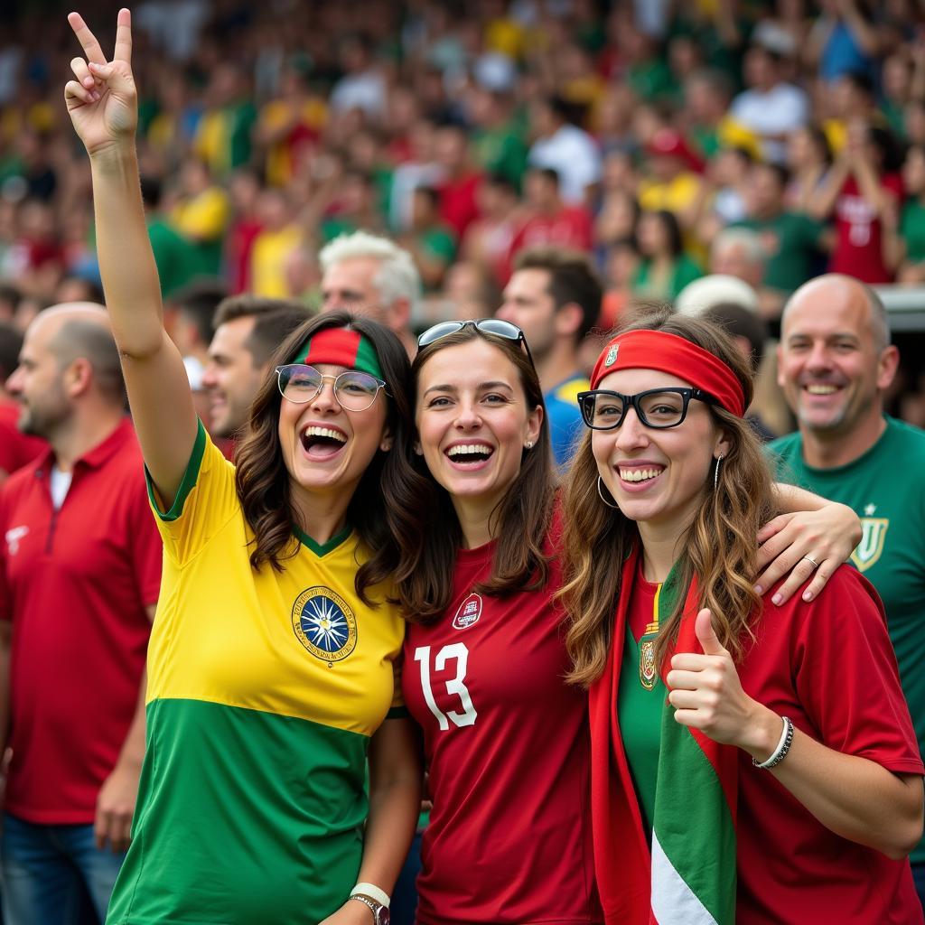 Fans from various nations celebrate together during the 2018 World Cup