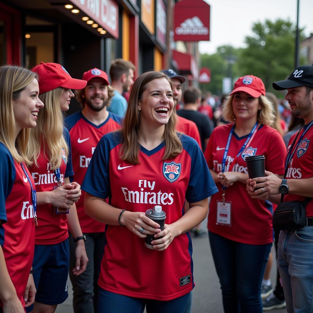 Fans gathering at a fan club store before a game.