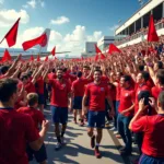 Fans greeting their football team at the airport arrival