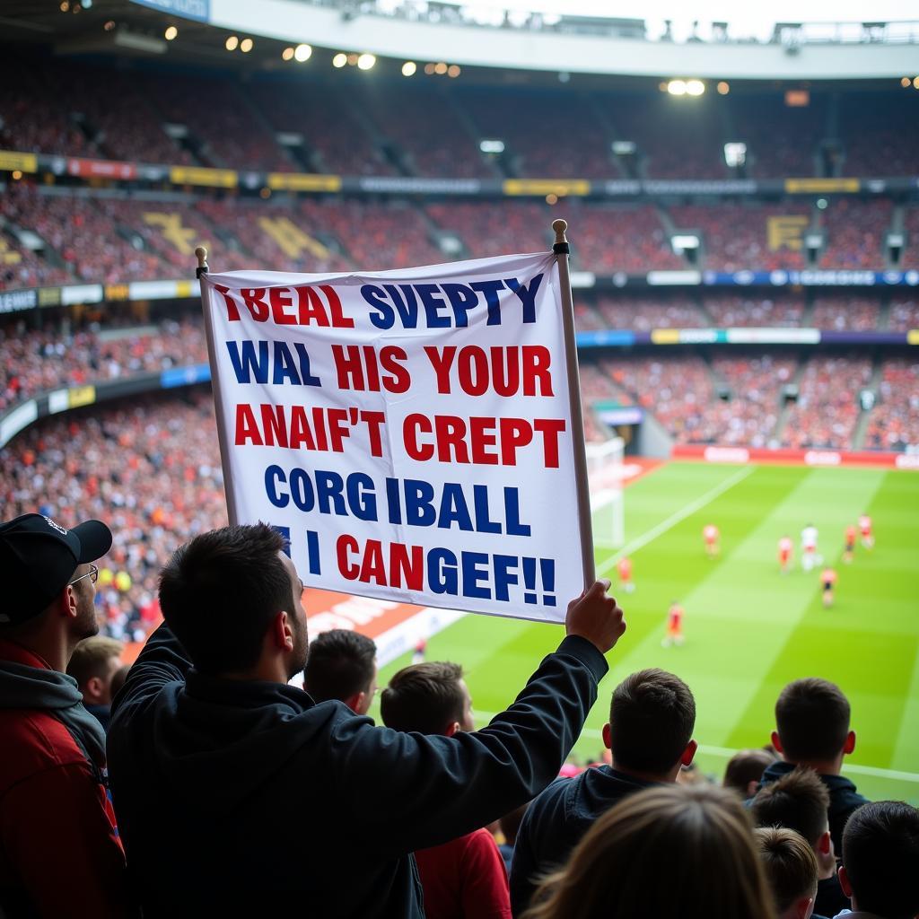 Fans Holding Banner in Stadium