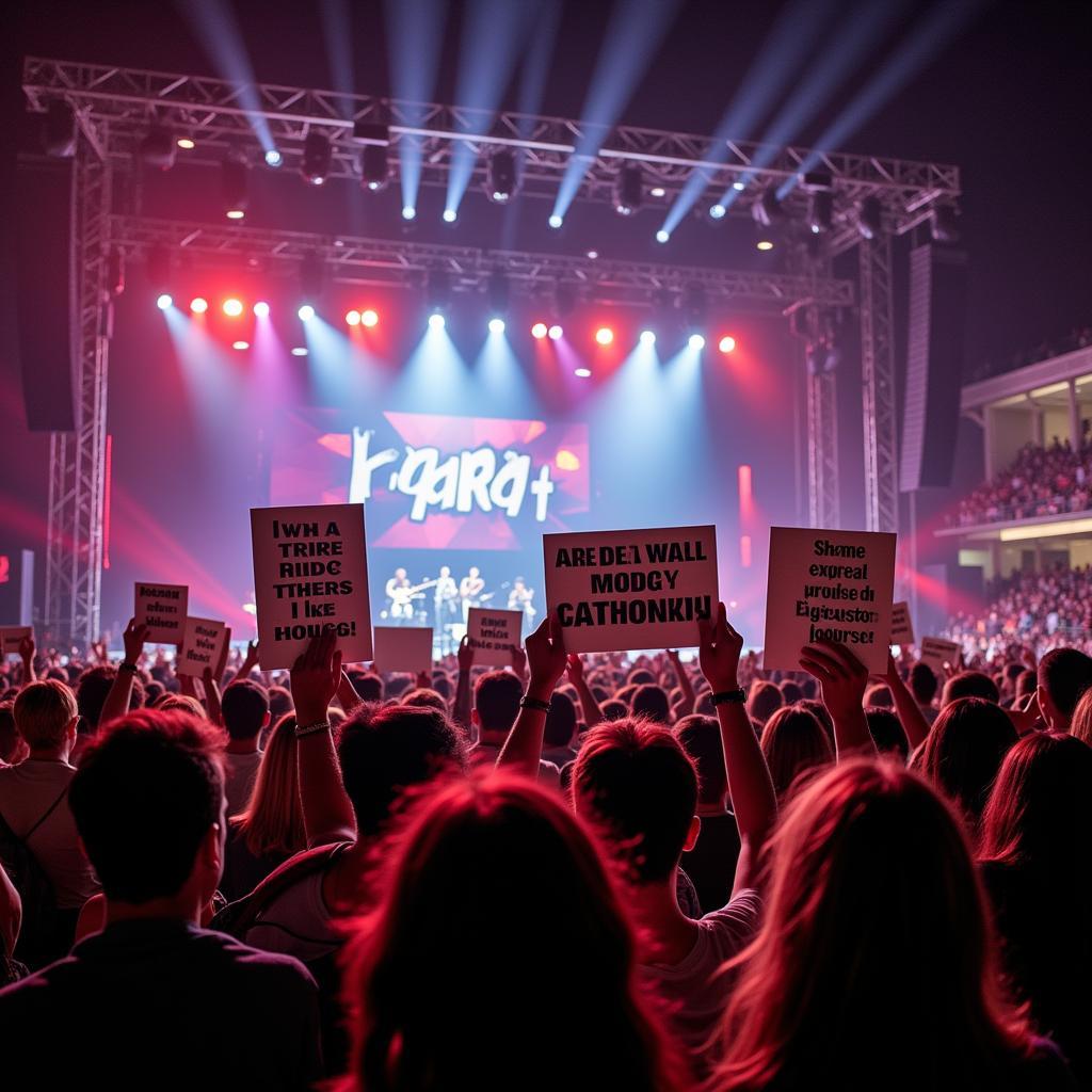 Fans showing support with banners at a concert