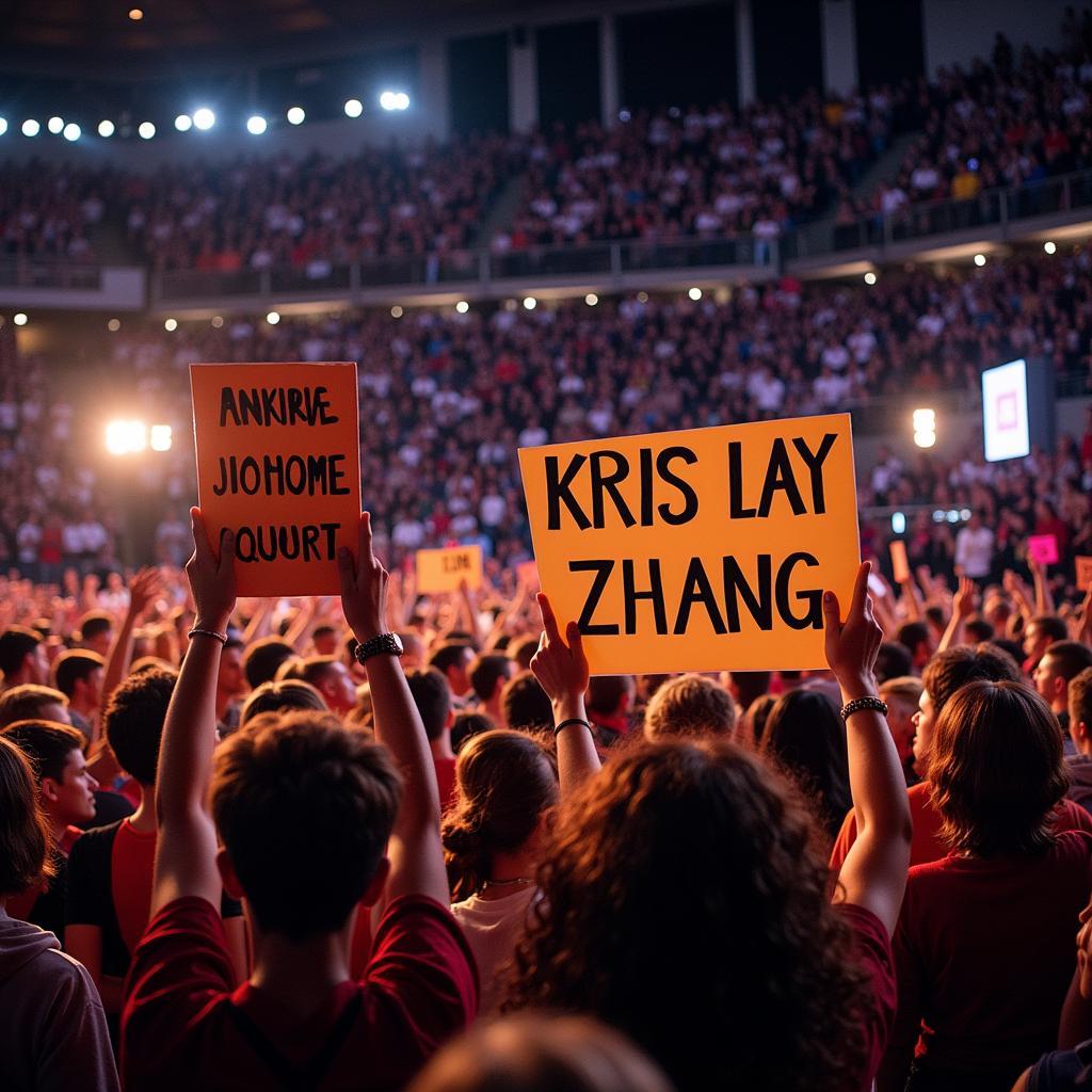 Fans showing support for Kris Wu and Lay Zhang at an event.