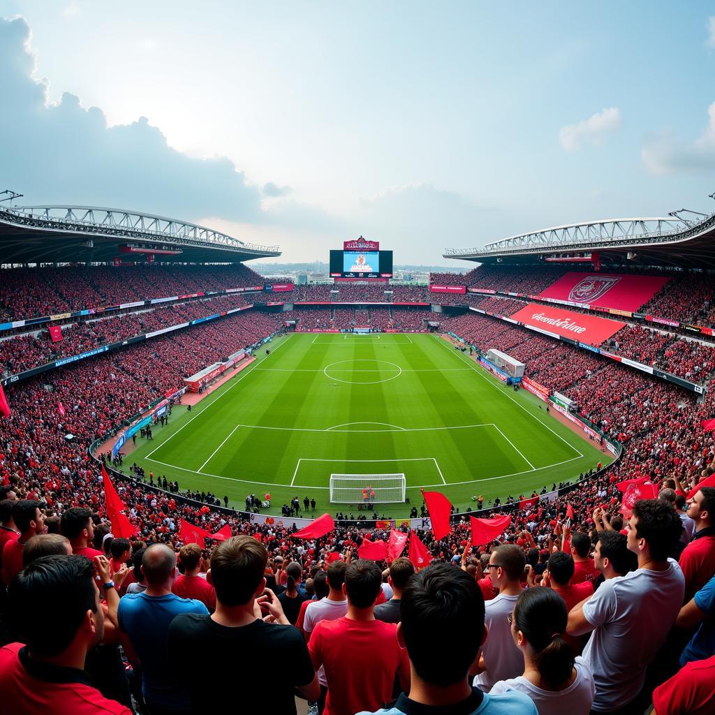 Fans in a panoramic stadium view