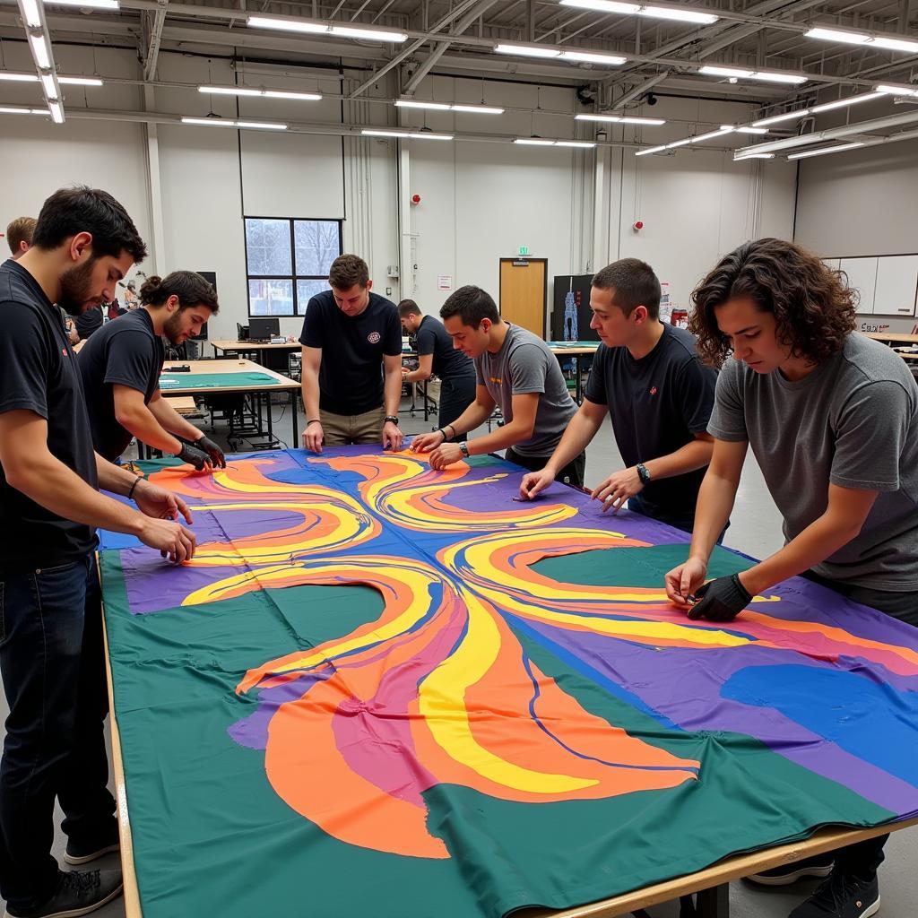 Fans working together to prepare a large-scale tifo display