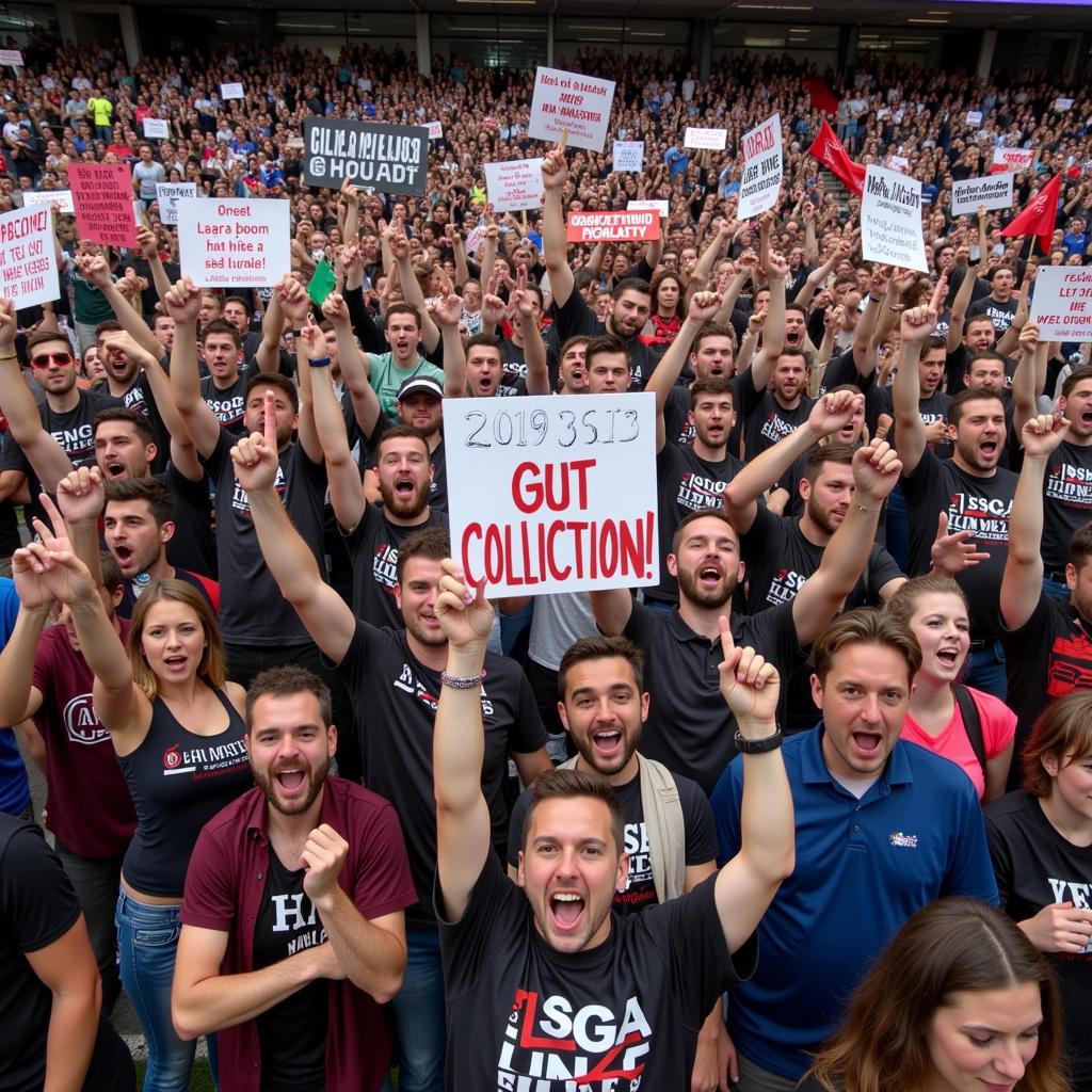 Fans protesting outside a football stadium