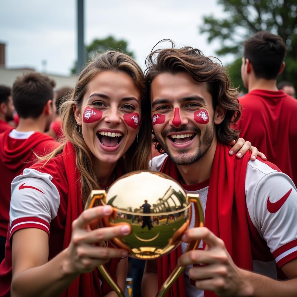 Fans taking selfie with a trophy