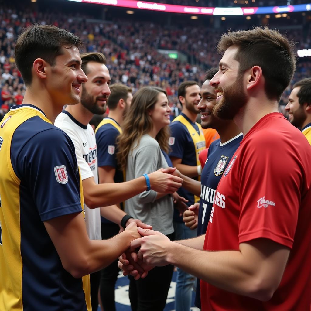 Fans from rival teams shaking hands