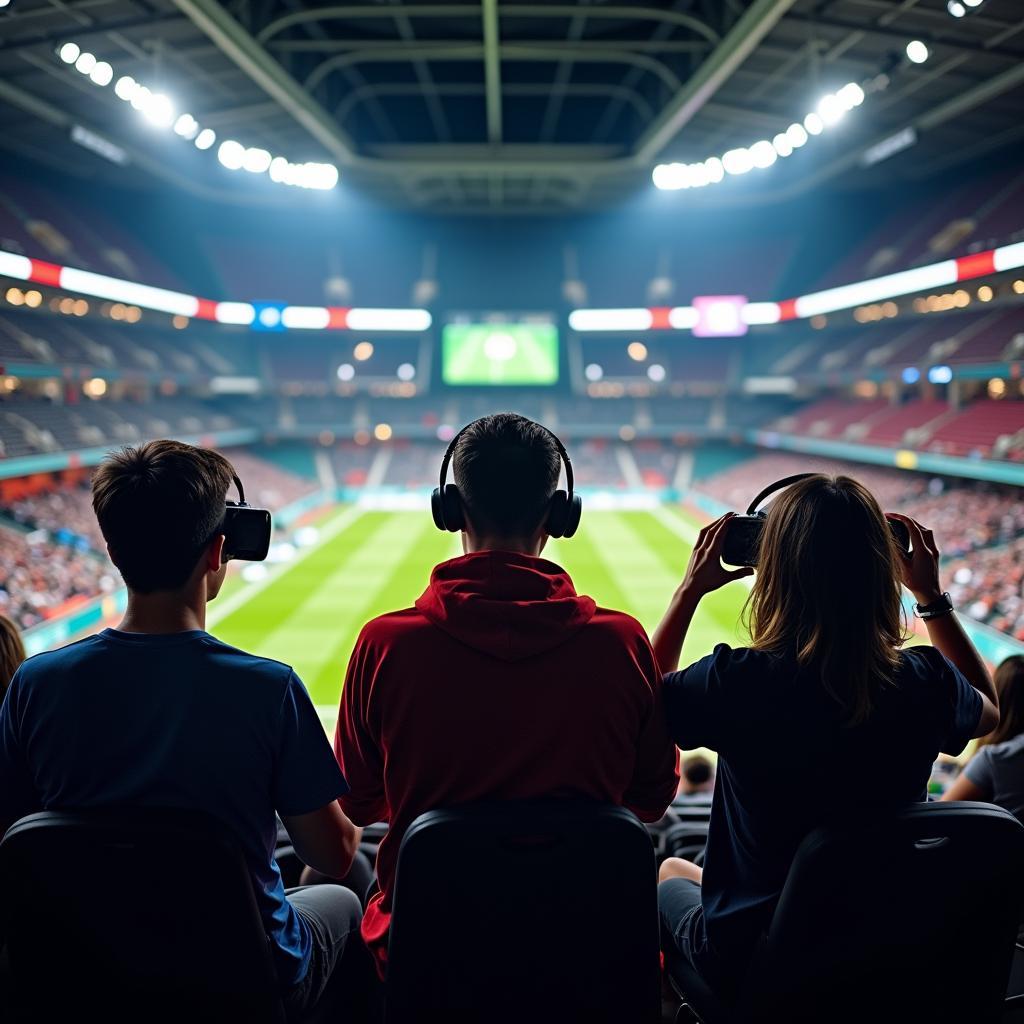 Fans Using VR Headsets at a Sports Event