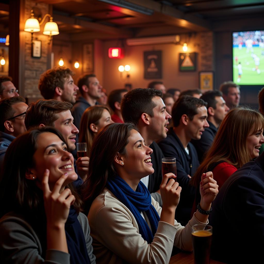 Fans watching a game at a pub