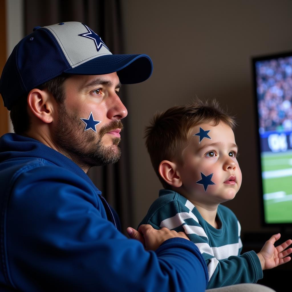 A father and son enjoying a Dallas Cowboys game together