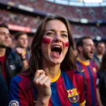 Female Barca Fan Celebrating