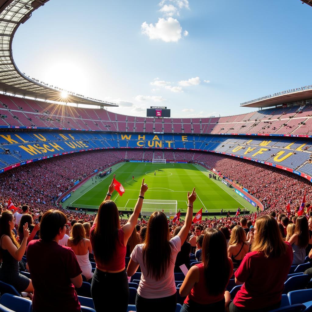 A sea of female Barca fans filling the stands at Camp Nou