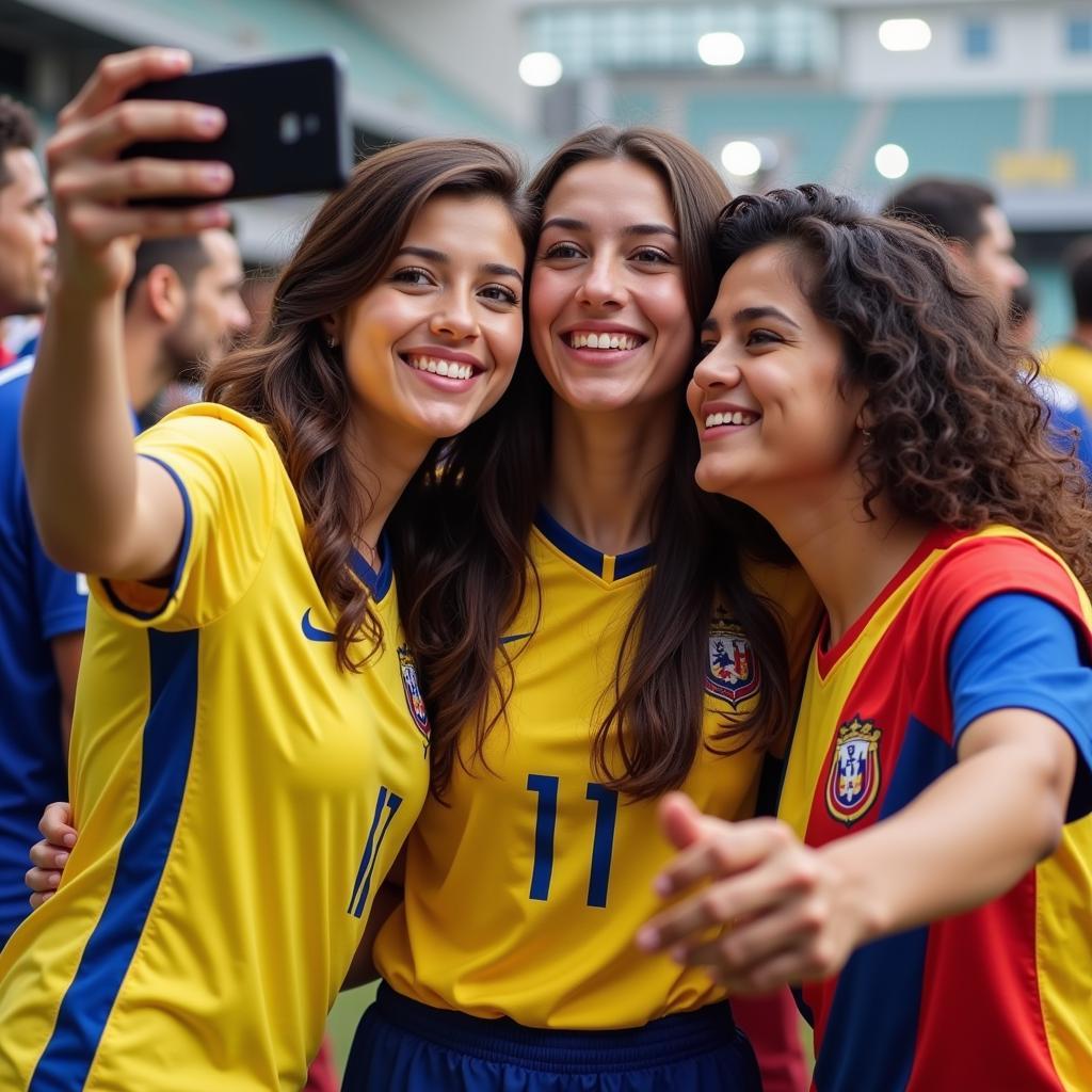 Female Colombian Fans Showing Unity and Sportsmanship