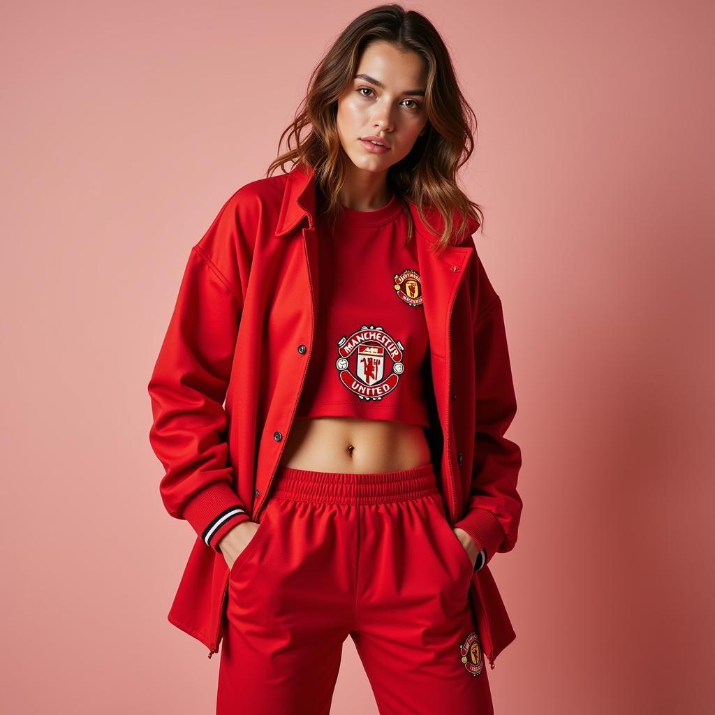 Female fan in stylish Manchester United outfit