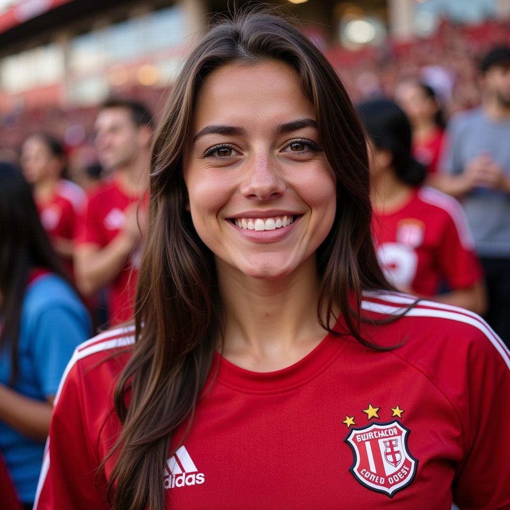 A female fan wearing her team's jersey