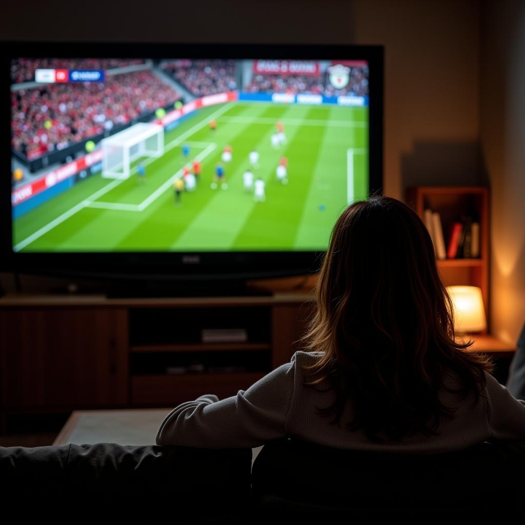 Female Fan Watching Man Utd Match Intensely