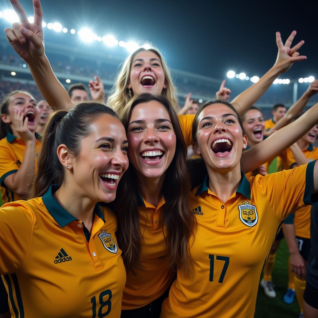 Female fans celebrating a goal