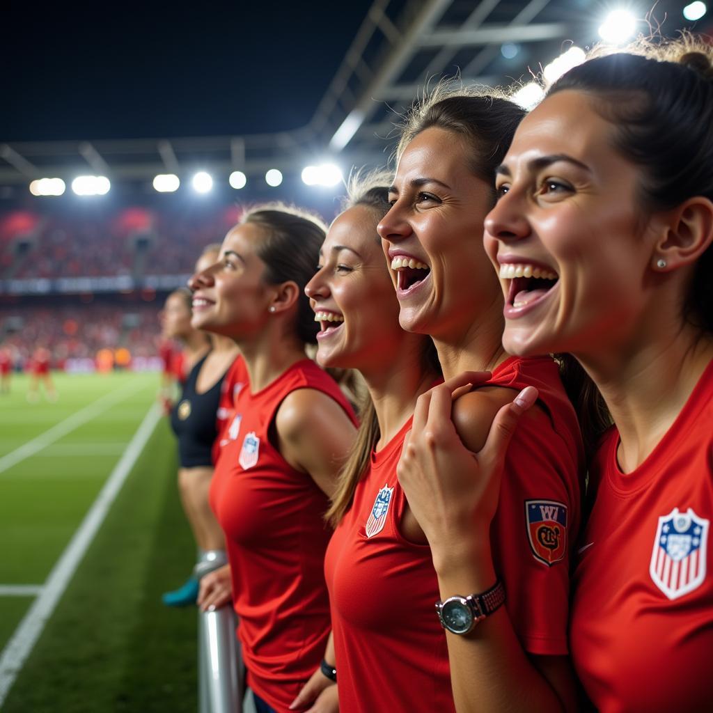 Female fans celebrating a goal