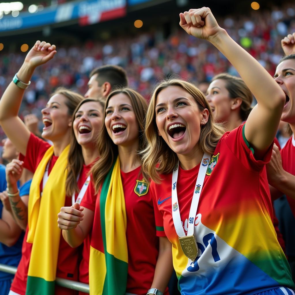 Female fans celebrating at the World Cup 2018