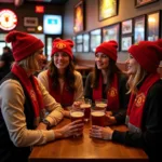 Female fans gather in a Manchester pub