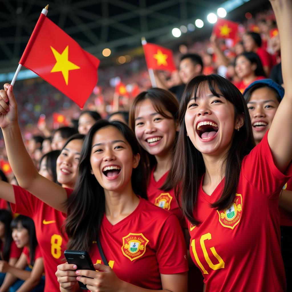 Vietnamese female fans cheering for U23 Vietnam