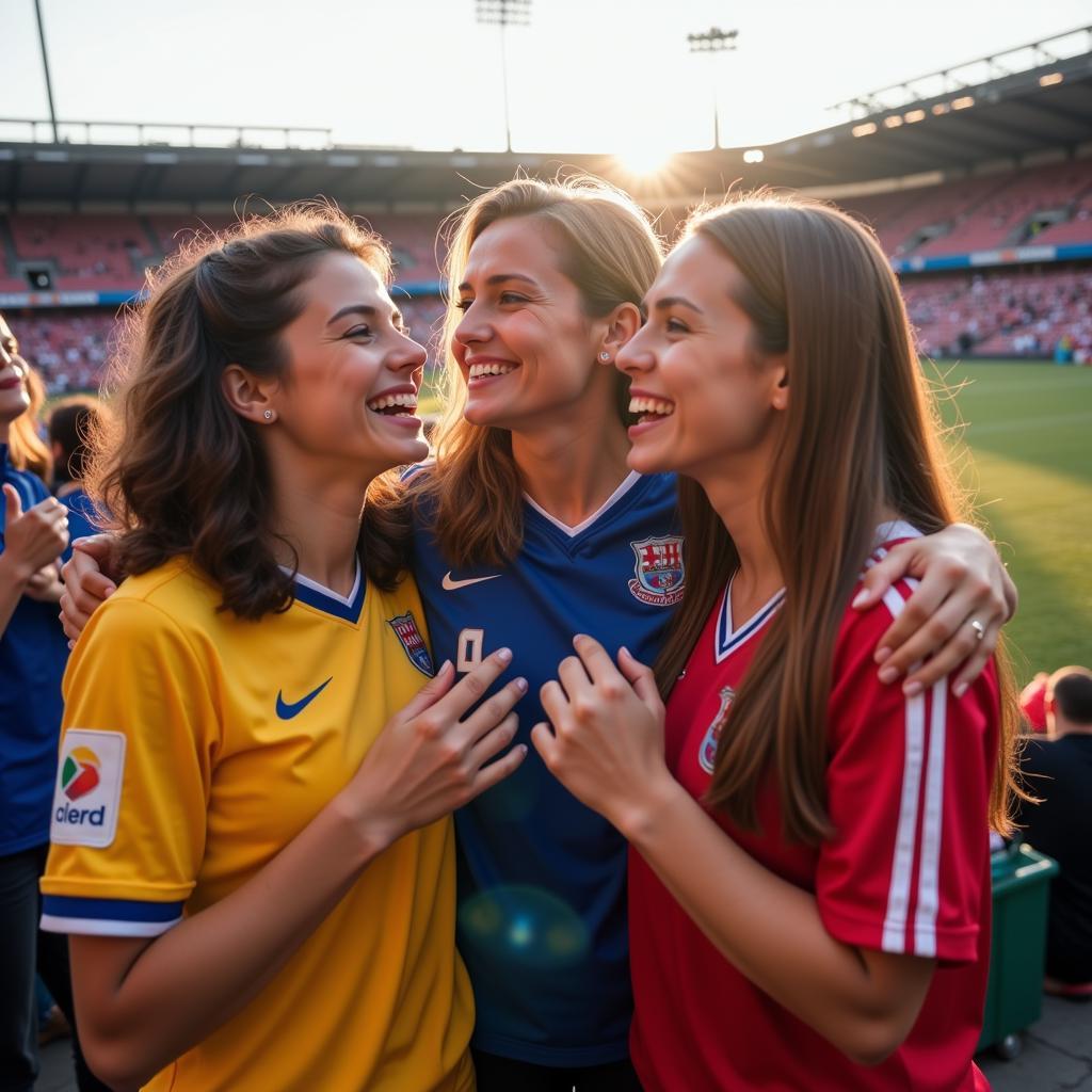 Group of female football fans at the stadium