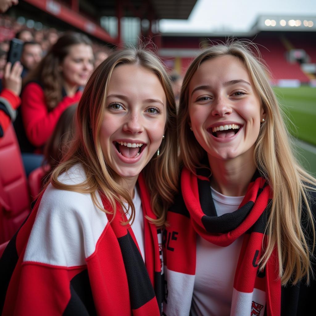 Female Sunderland supporters cheering on their team