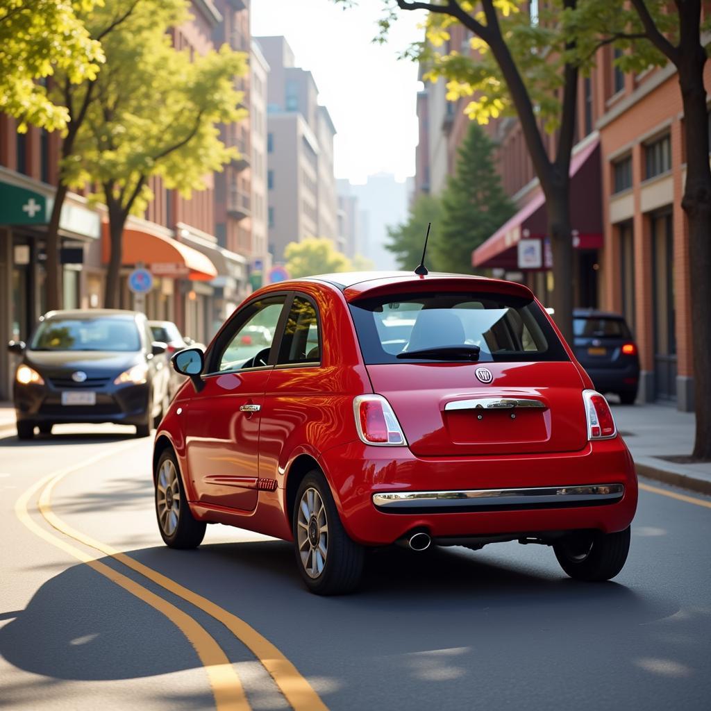 Fiat 500 navigating a bustling city street