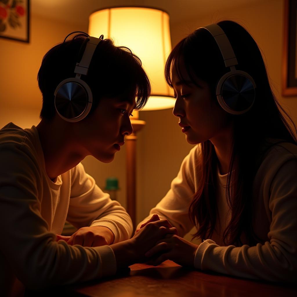 Couple listening to music together