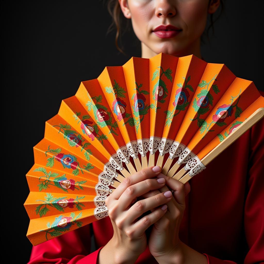 Flamenco dancer elegantly holding a fan