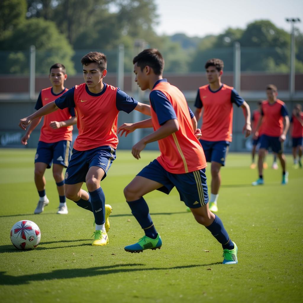 Intense training session at a football academy