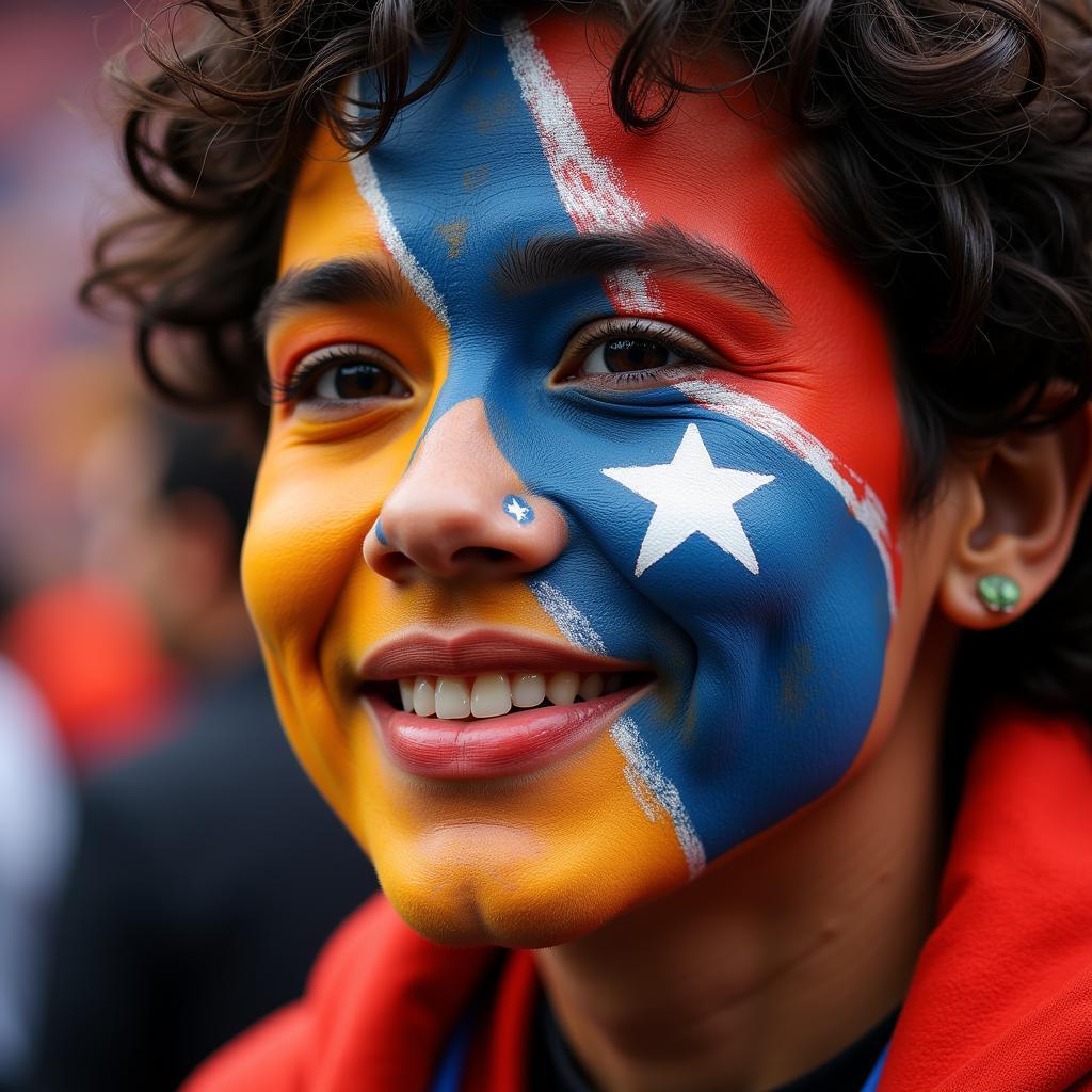 Fan with intricate face paint