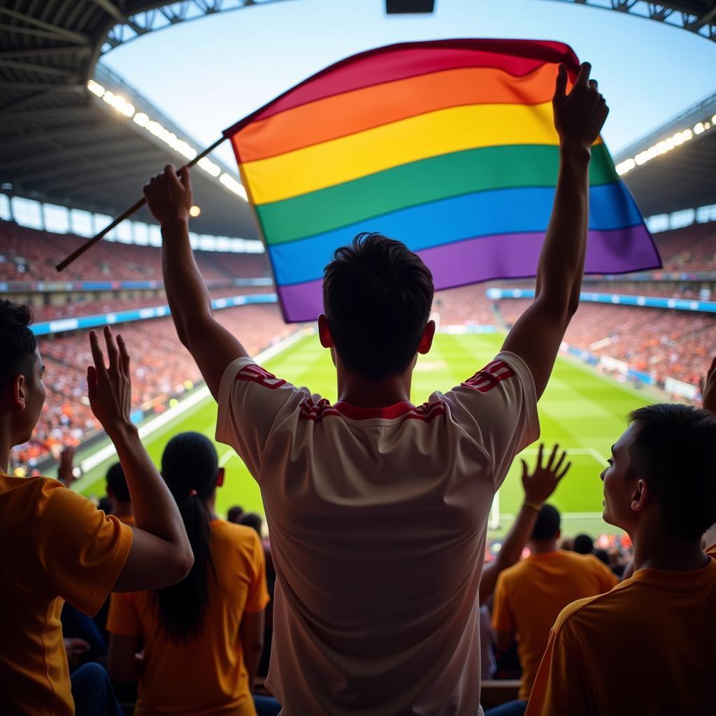 Football Fan Expressing Support for LGBTQ+ Community