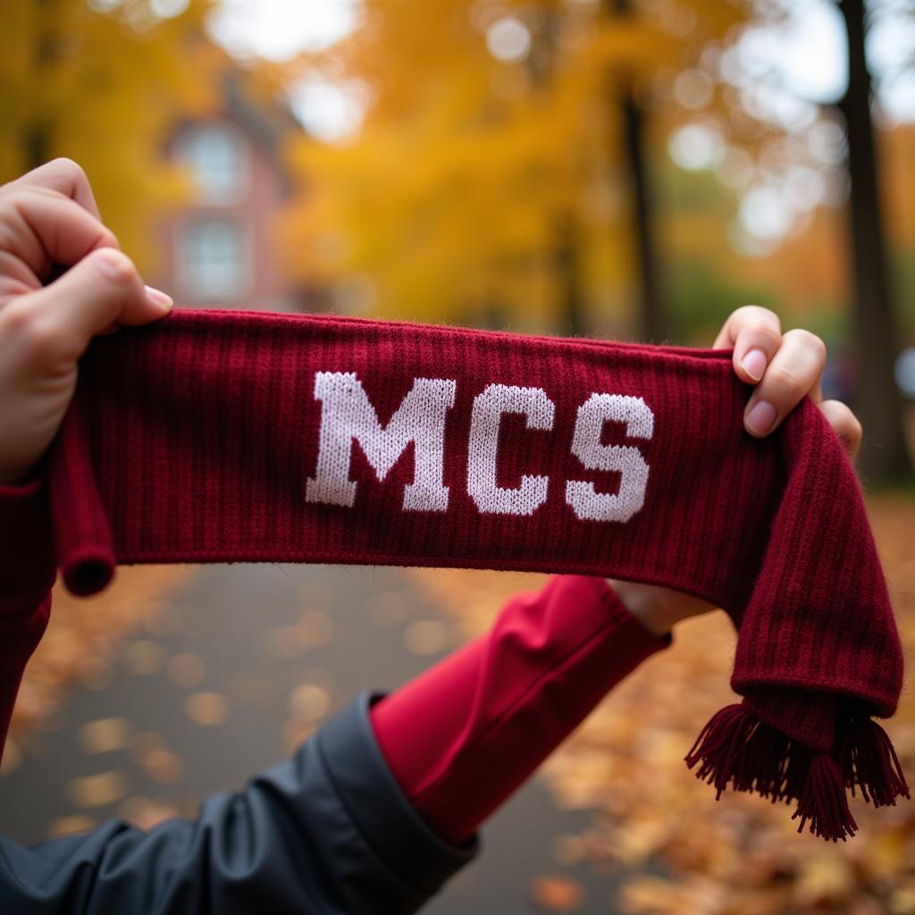 Football Fan Holding Scarf in Autumn