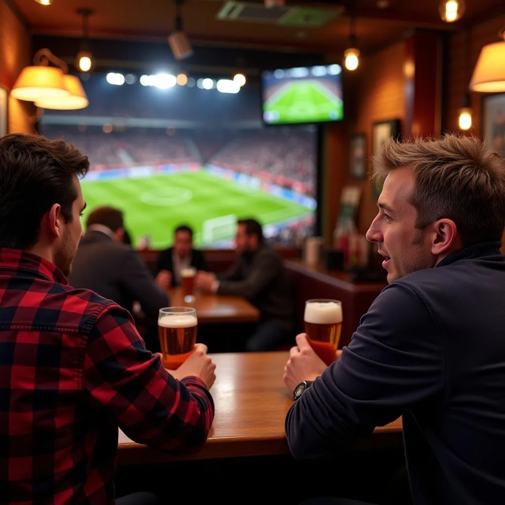 Football fan watching a match at a pub