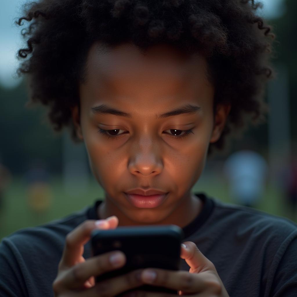 Fan intently watching a match on phone