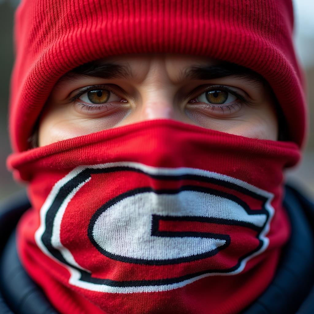 A football fan proudly displays their team scarf, a symbol of unwavering loyalty