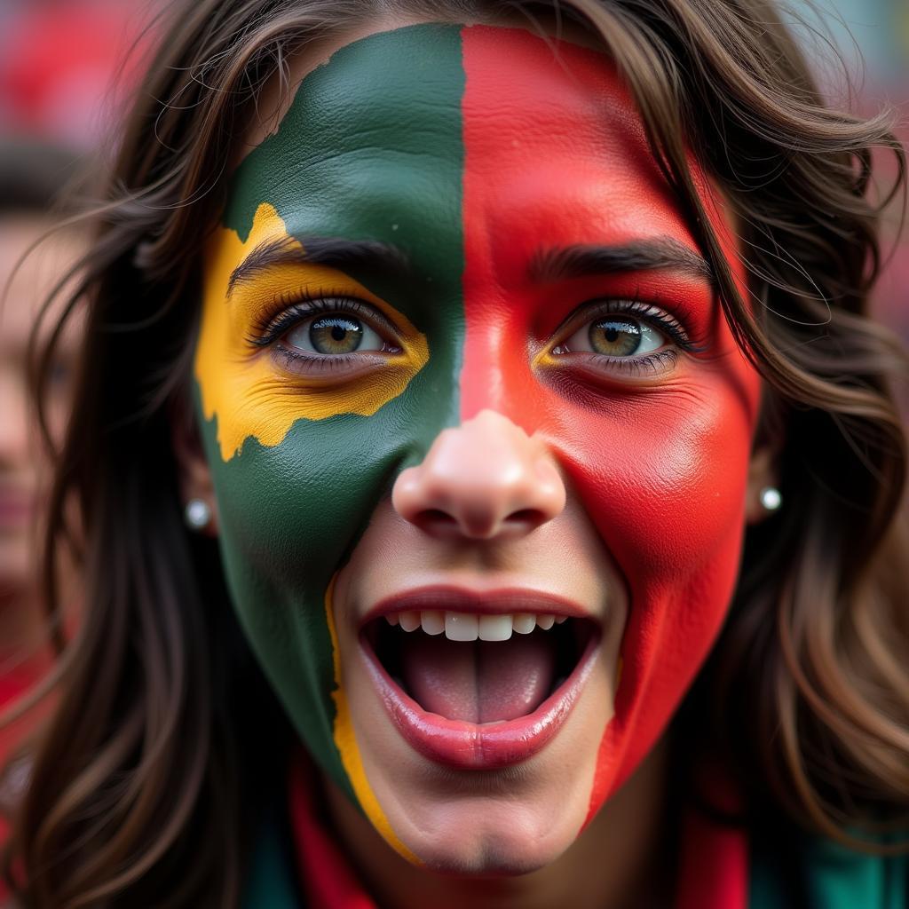 Football fan with face paint